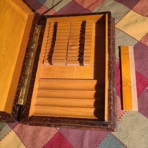 Antique From Spain Wooden Cigar Cigarette Humidor Storage Box